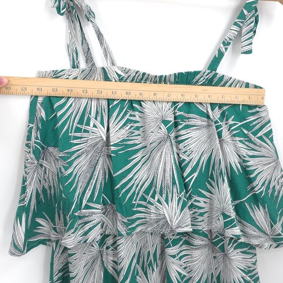 Anthro HD In Paris "Fanned Palm Dress" Palm Leaves Midi Tiered Rayon Linen NWT - Picture 10 of 12